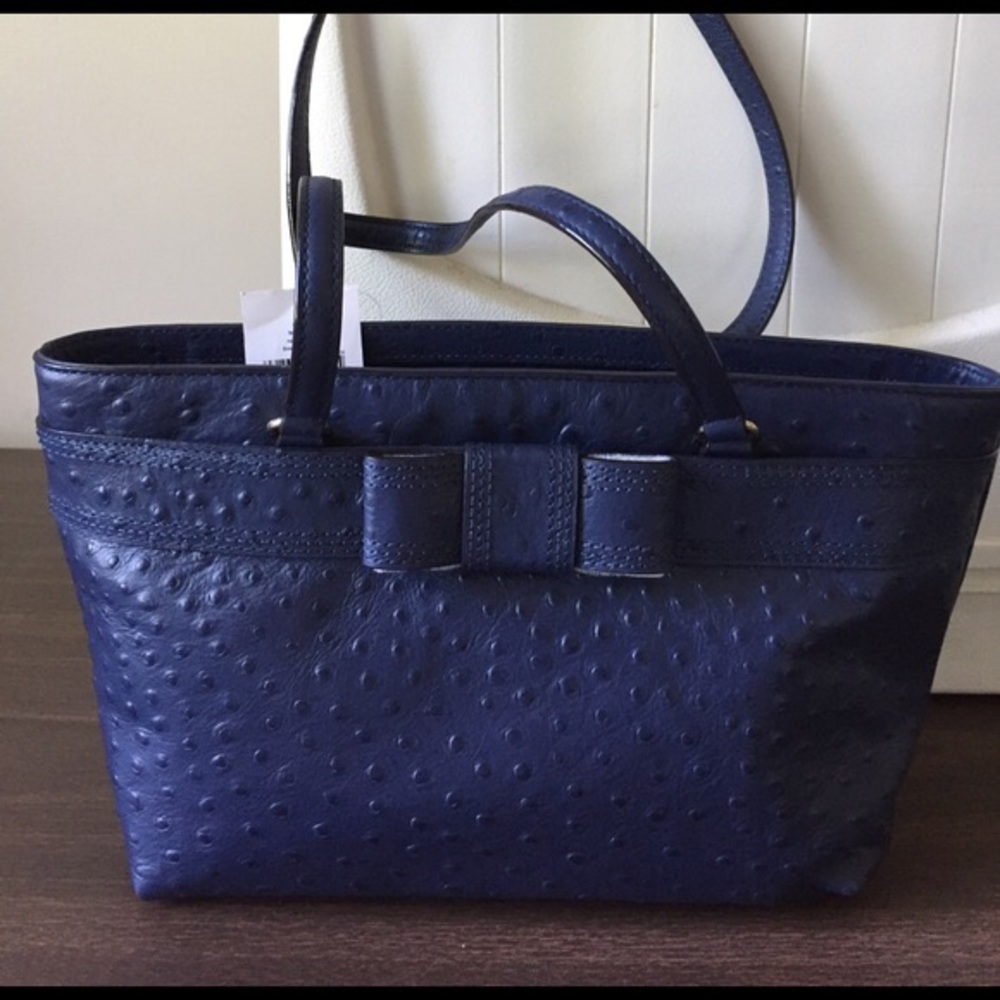 Kate Spade French Blue Ostrich Bridged Tote Bag